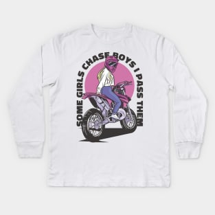 Motorcycle Girl with Helmet Kids Long Sleeve T-Shirt